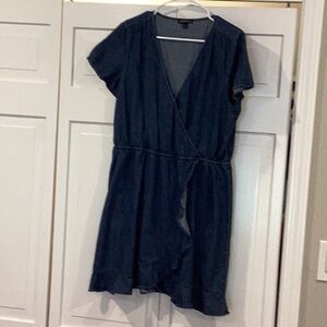 J Crew mercantile denim ruffle knee length large dress